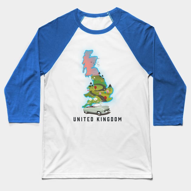 Travel map of the United Kingdom Baseball T-Shirt by nickemporium1